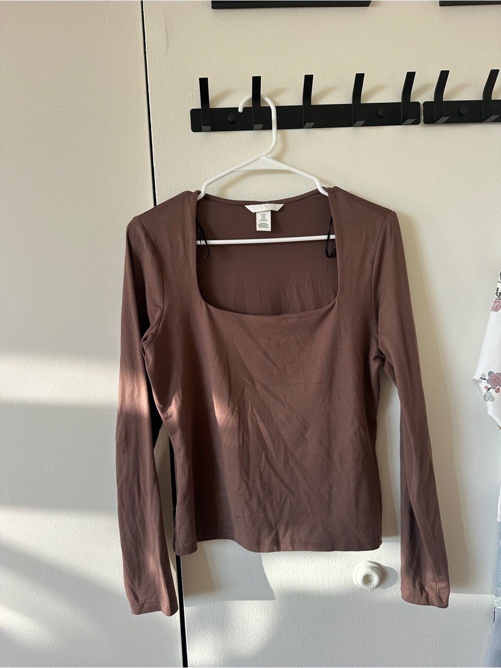 H&M Brown Long Sleeve Square Neck Top